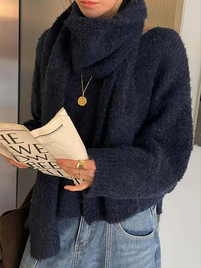 圍巾+V領毛衣SET ( 3色 )2