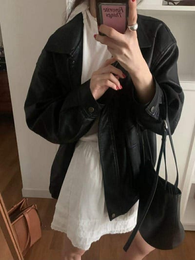 春款紋理感皮夾克17