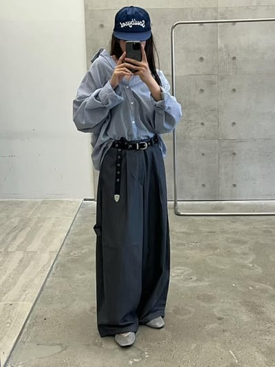 UNISEX工裝感條紋西褲 ( 灰色 )9