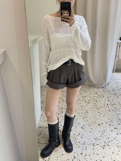 仿舊感釦環中筒靴6