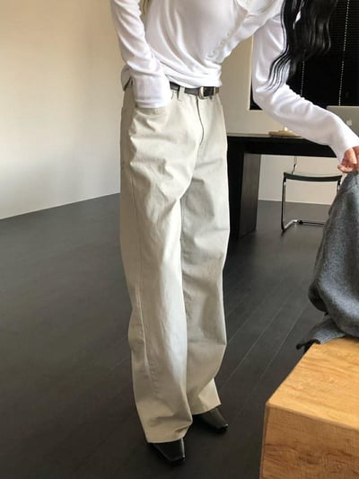 薄感長腿直筒褲 ( 米白色 )6