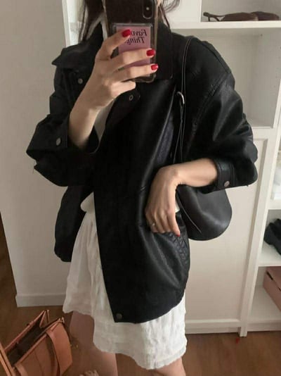 春款紋理感皮夾克16