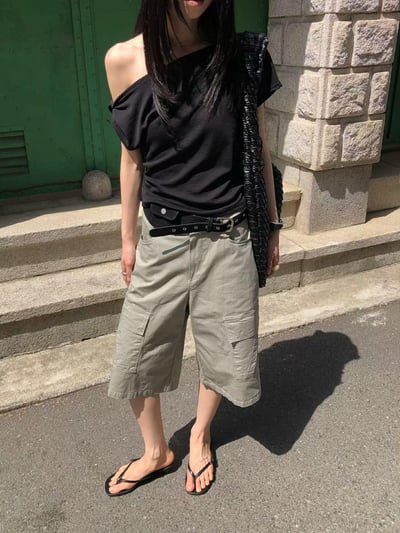 斜肩側抓皺上衣 ( 3色 )14