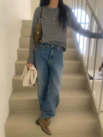 配色圓領條紋上衣 ( 4色 )6