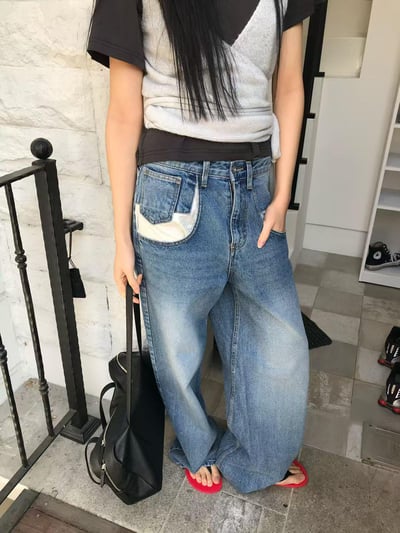 口袋外翻感小直筒褲14