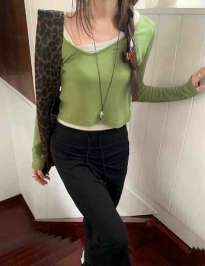 不對稱肩帶直紋背心 ( 5色 )16