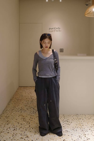 不對稱肩帶直紋背心 ( 5色 )13