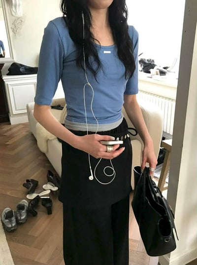 法式5分袖兩穿棉TEE ( 4色 )6