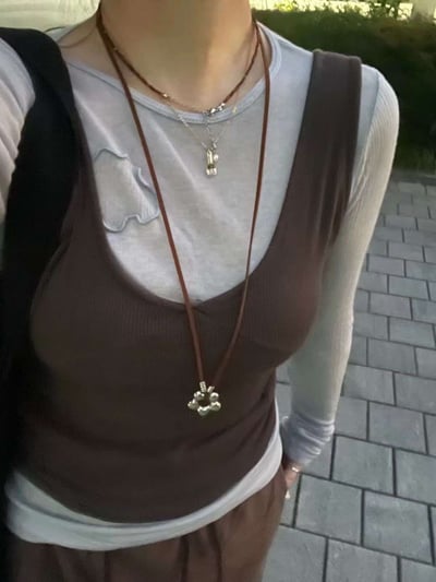 可調咖色麂皮小花長鍊4