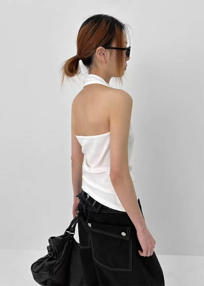 彈性直紋繞頸背心 ( 白色/灰色 )7
