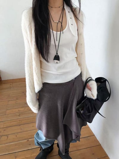 彈性直紋繞頸背心 ( 白色/灰色 )4