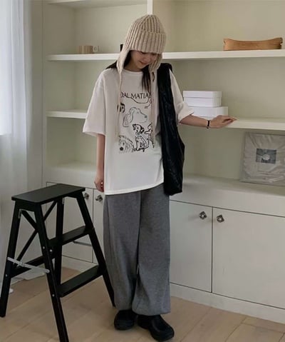 手繪感可愛小狗TEE ( 白色 )6