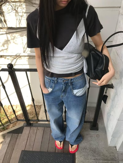 口袋外翻感小直筒褲15