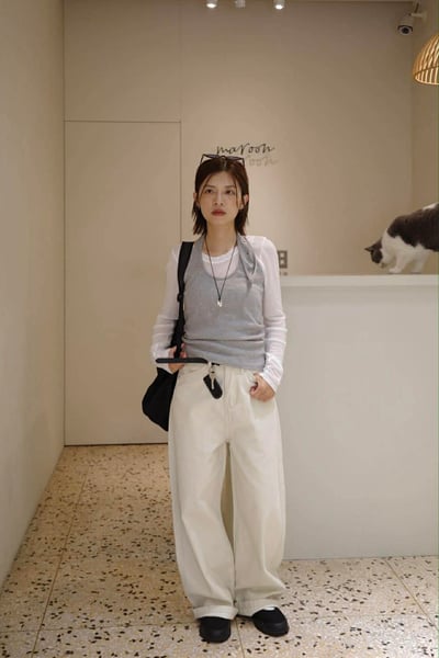 彈性直紋繞頸背心 ( 白色/灰色 )11