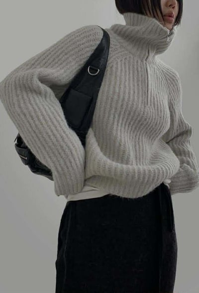 拉鍊半領織紋毛衣 ( 3色 )11