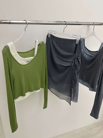 不對稱肩帶直紋背心 ( 5色 )16