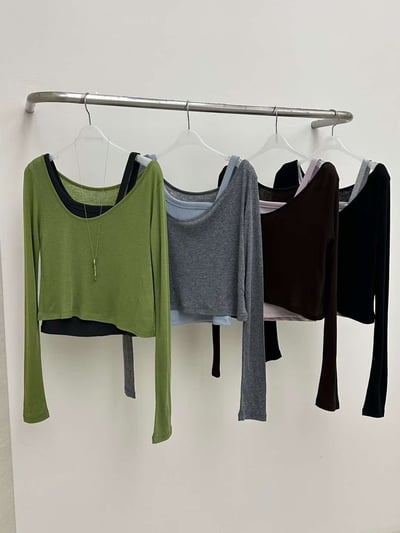 不對稱肩帶直紋背心 ( 5色 )12