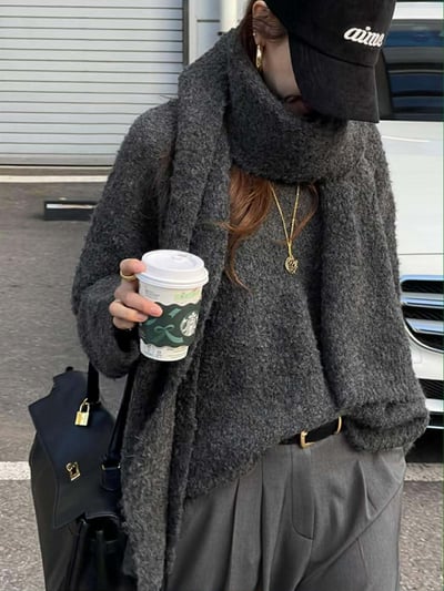 圍巾+V領毛衣SET ( 3色 )17