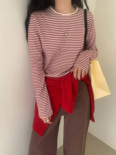 配色圓領條紋上衣 ( 4色 )11