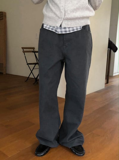 薄感長腿直筒褲 ( 碳灰色 )17