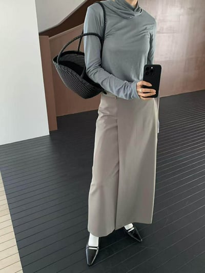 附帶交疊感直筒西裝裙 ( 2色 )1