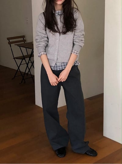 薄感長腿直筒褲 ( 碳灰色 )12