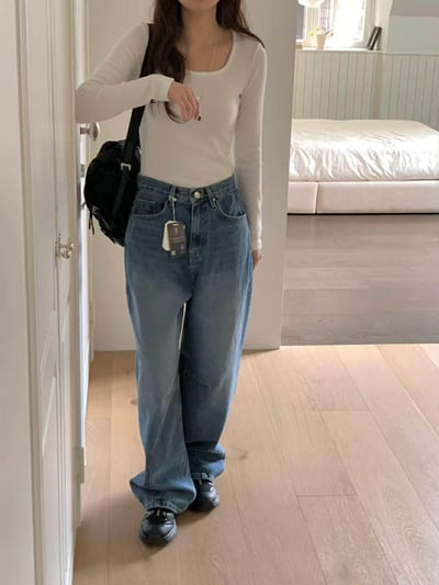 #406藍色車線丹寧褲4