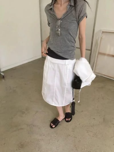 polo領透膚衫( 白色/黑色/霧灰/花灰/深灰 )14