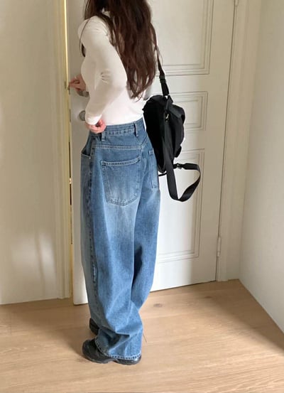 #406藍色車線丹寧褲10