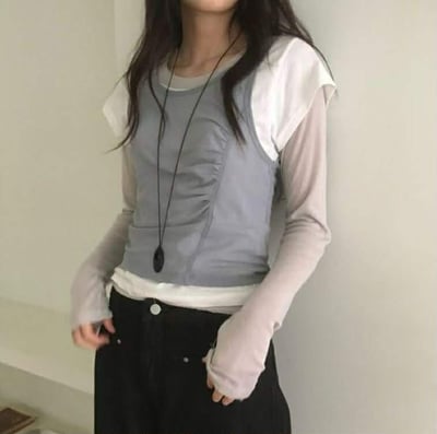 抓皺抽繩式軟紗背心 ( 4色 )12