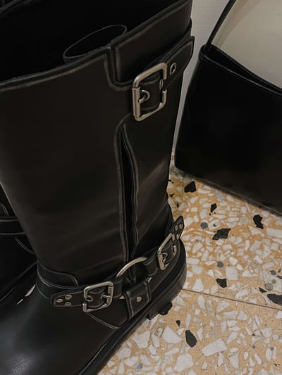 仿舊感釦環中筒靴24