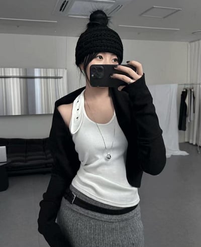 彈性直紋繞頸背心 ( 白色/灰色 )5