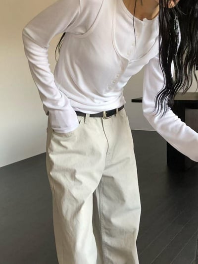 薄感長腿直筒褲 ( 米白色 )7