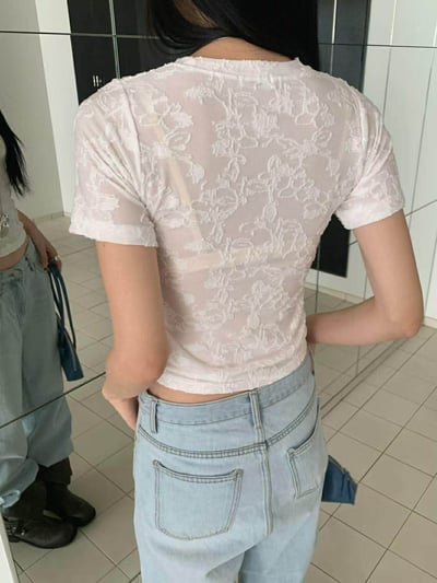 蕾絲花紋短袖上衣 ( 2色 )13