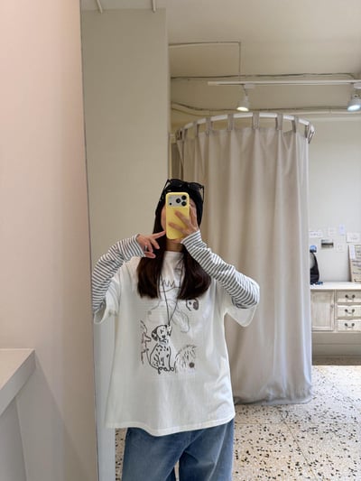 配色圓領條紋上衣 ( 4色 )24