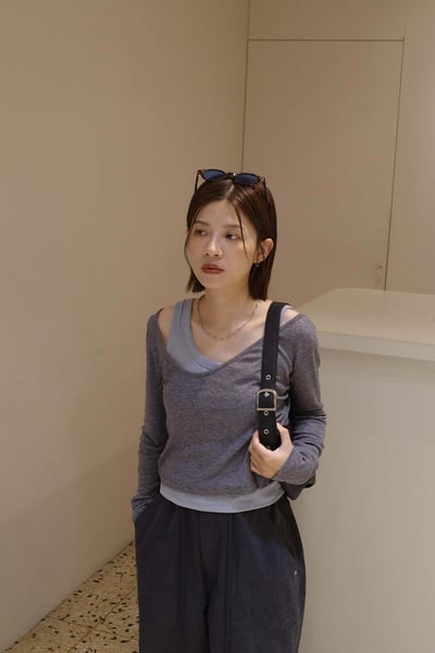 不對稱肩帶直紋背心 ( 5色 )12