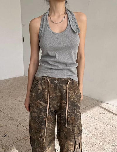 彈性直紋繞頸背心 ( 白色/灰色 )12