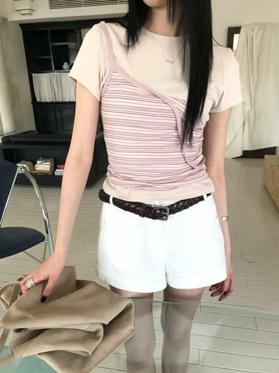 基礎薄款短TEE ( 粉色/咖啡色/杏色 )6