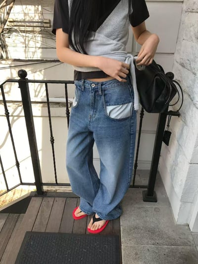 口袋外翻感小直筒褲17