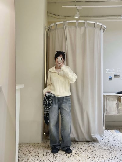 拉鍊半領織紋毛衣 ( 3色 )18