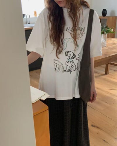 手繪感可愛小狗TEE ( 白色 )14