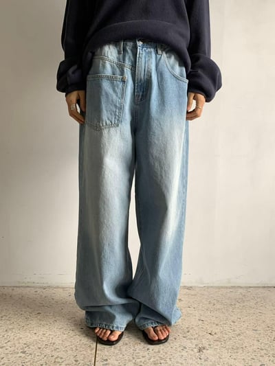 設計師不對稱口袋丹寧褲2