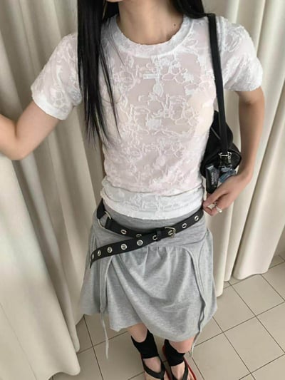 蕾絲花紋短袖上衣 ( 2色 )14