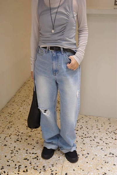 破損感微靴型褲2