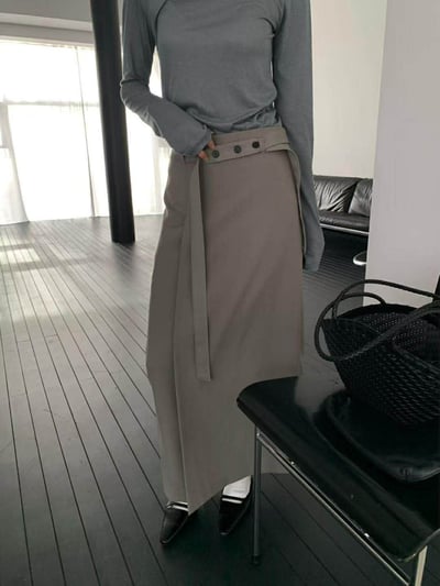 附帶交疊感直筒西裝裙 ( 2色 )9