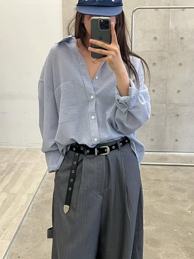UNISEX工裝感條紋西褲 ( 灰色 )7