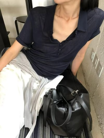 polo領透膚衫 ( 咖啡/粉色/薄荷色/深藍 )15
