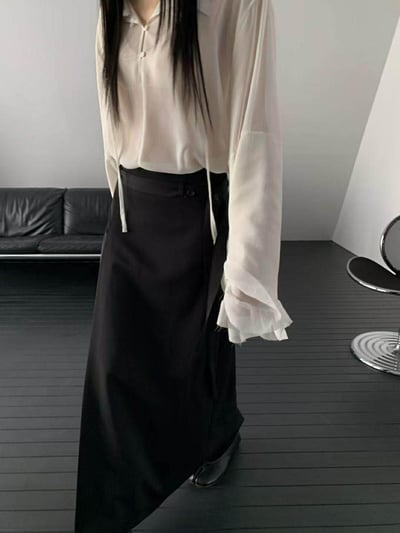 附帶交疊感直筒西裝裙 ( 2色 )15