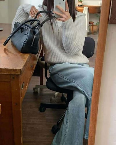 拉鍊半領織紋毛衣 ( 3色 )17