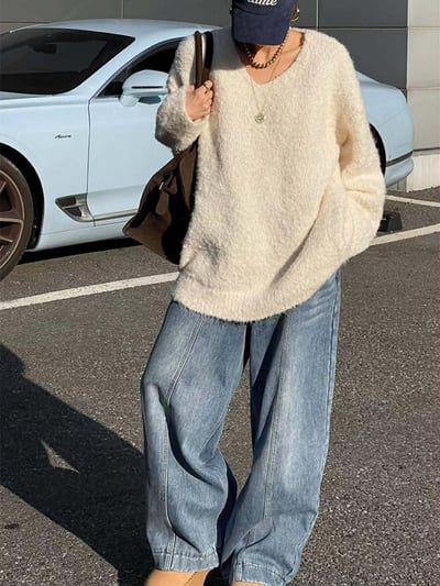 圍巾+V領毛衣SET ( 3色 )21